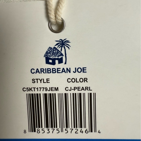 Caribbean Joe Cream V-Neck Top with Silver Holiday Palm Tree Design Size XL - Picture 9 of 9